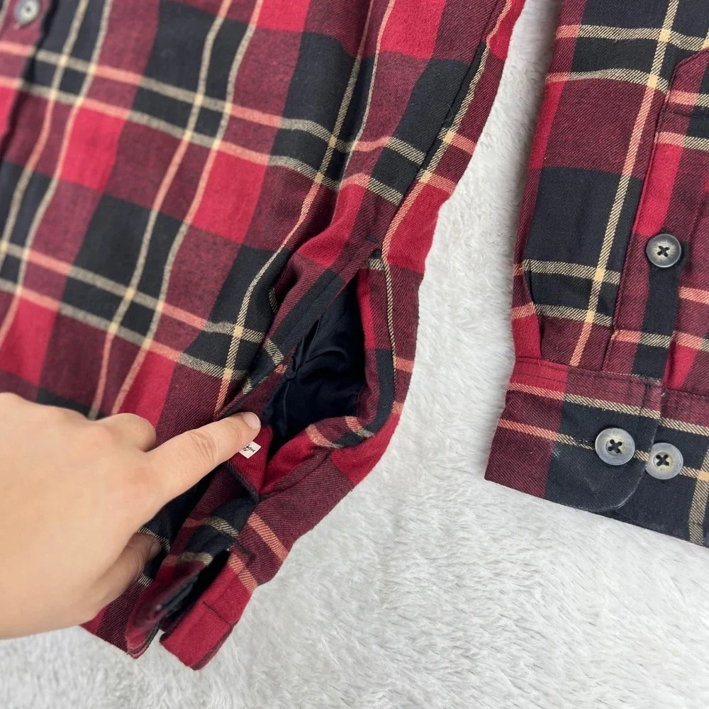 Towncraft Flannel Jacket Shacket Men's‎ MEDIUM Red Black Plaid Quilted Pockets